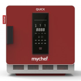 Four Mychef Quick 1 avec air chaud pulsé et convection pour cuisson accélérée. Four rouge facile à installer et à utiliser.