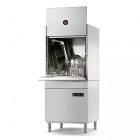 Lave-ustensiles professionnel économe en eau de marque Sammic. En inox avec panier 60x35 cm et 65 cm de hauteur utile.