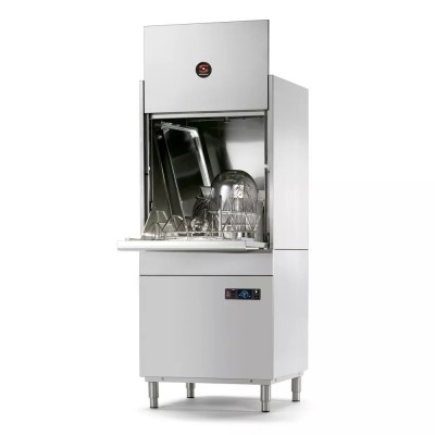 Lave-ustensiles professionnel économe en eau de marque Sammic. En inox avec panier 60x35 cm et 65 cm de hauteur utile.
