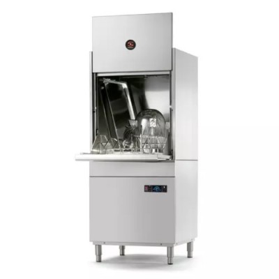 Lave-batterie avec condenseur de buées Sammic UX-600V. Lave-ustensiles professionnel économe en eau, tout inox, panier 60x35 cm.