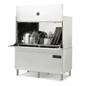 Lave-batterie avec condenseur de buées Sammic UX-1300V. Econome en eau, tout inox, panier 132x70 cm, hauteur utile 82 cm.