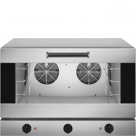 Four mixte vapeur SMEG 4 plaques 600x400 mm ou GN1/1, porte abattante, minuterie de 1 min à 60 min, thermostat de 50 à 270°C.