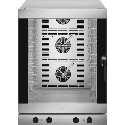 Four mixte vapeur SMEG 10 plaques 600x400 mm ou GN1/1. Four professionnel avec ouverture de porte charnière gauche.