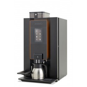 Machine à café professionnelle Animo OptiBean X12 avec broyeur intégré, bac à grains de 2,2 kg et deux bacs à ingrédients.