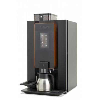 Machine à café professionnelle Animo OptiBean X12 avec broyeur intégré, bac à grains de 2,2 kg et deux bacs à ingrédients.